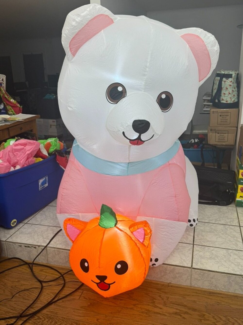 5ft COMIN Halloween Inflatable White Pomeranian Dog With Pumpkin